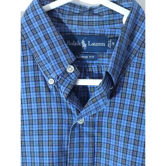 Ralph Lauren Men's Classic Fit Blue Plaid Button-Up Shirt Size Medium - Picture 2 of 11
